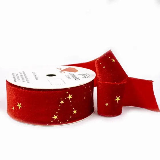 Fita Estampada Estrelas 38Mm Em Poliester Com 9 Metros D5-105