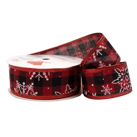 Fita Xadrez Natalina Floco De Neve 38Mm Em Poliester Com 09 Metros