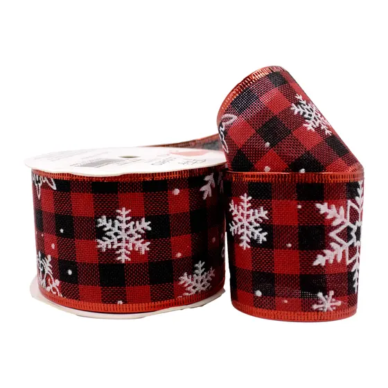 Fita Xadrez Natalina Floco De Neve 63Mm Em Poliester Com 09 Metros