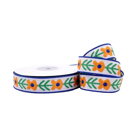 Fita Jaquacd Flores 20Mm Em Poliester Com 10 Metros