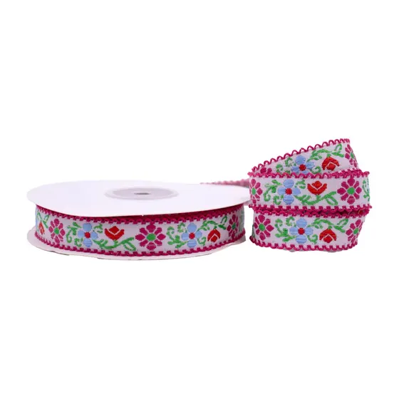 Fita Jaquard Florida 1.5Cm Em Poliester Com 10 Metros