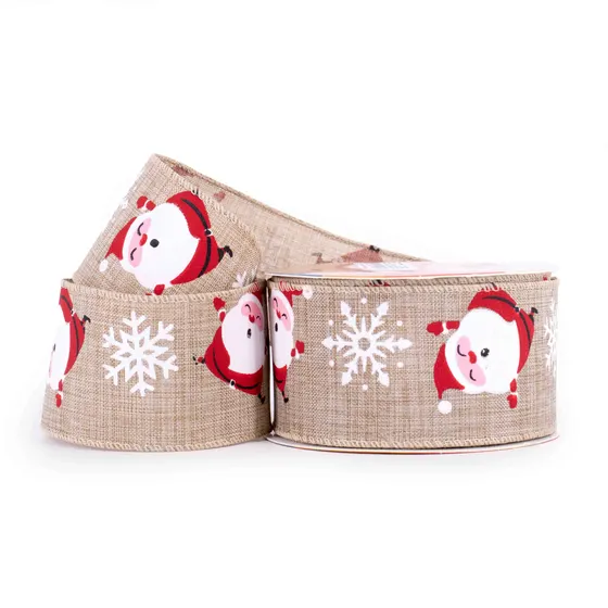 Fita Rustica Papai Noel 50Mm Em Poliester Com 9 Metros