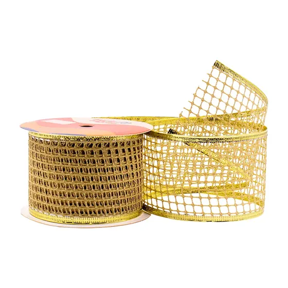Fita Aramada Vazada 63Mm Em Glitter Com 9 Metros - Dourado
