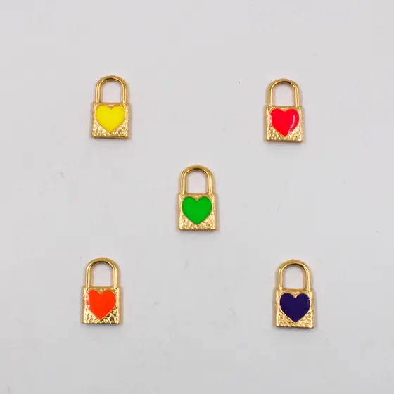 Pingente Cadeado Com Coracao Neon Resinado 28X16Mm Em Zamac Com 10 Pecas