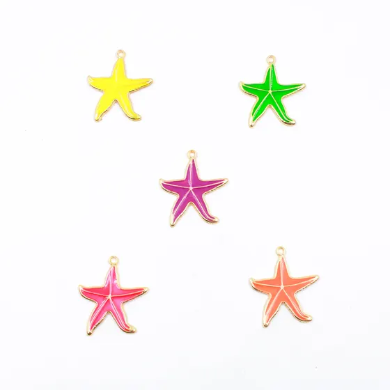 Pingente Estrela Neon Resinado 37X31Mm Em Zamac Com 10 Pecas