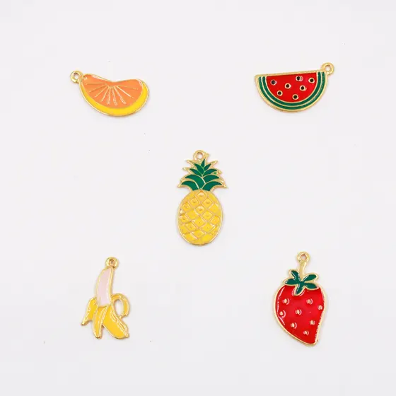 Pingente Frutas Resinado 37Mm Em Zamac Com 10 Pecas