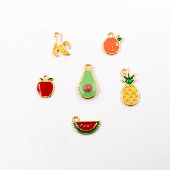 Pingente Frutas Resinado 22Mm Em Zamac Com 10 Pecas