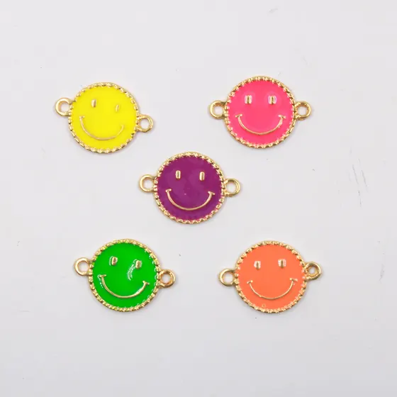 Pingente Redondo Smile Neon Resinado 26X18Mm Em Zamac Com 10 Pecas