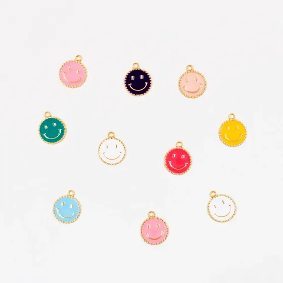 Pingente Redondo Smile Resinado 19X22Mm Em Zamac Com 10 Pecas (V)