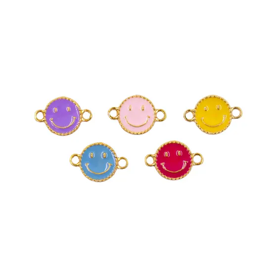 Pingente Smile Com Dois Furos Resinado 21X14Mm Em Zamac Com 10 Pecas