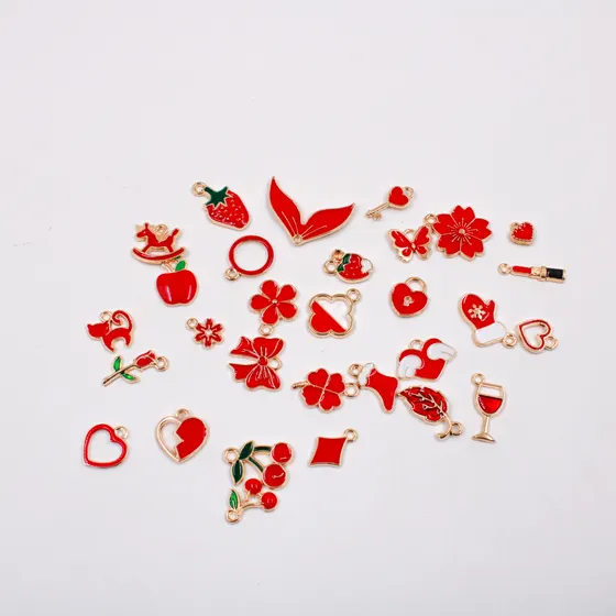 Conjunto De Pingentes Resinado Em Zamac Com 30 Pecas - Vermelho