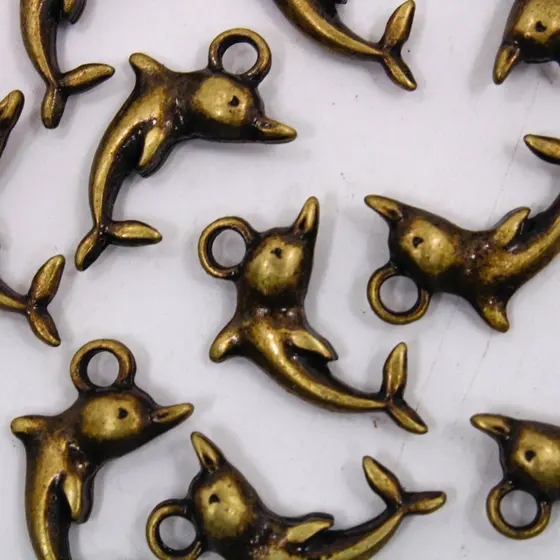 Pingente Golfinhos 23Mm Em Zamac Com 12 Pecas - Ouro Velho