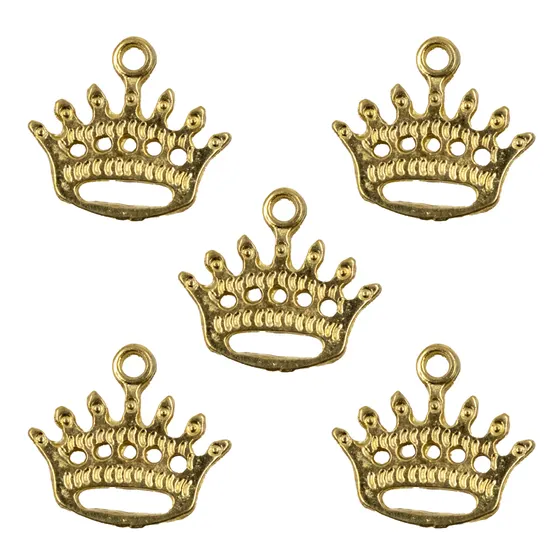 Pingente Coroa Vazada 18Mm Em Zamac Com 12 Pecas - Dourado