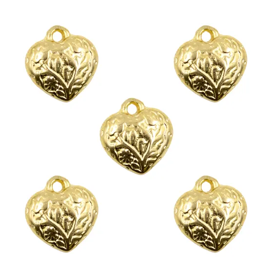Pingente Coracao Trabalhado 8Mm Em Zamac Com 12 Pecas - Dourado