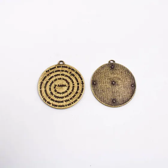 Pingente Redondo Pai Nosso 54Mm Em Zamac Com 02 Pecas - Ouro Velho