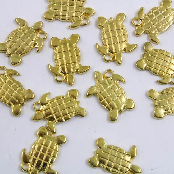 Pingente Tartaruga 15Mm Em Zamac Com 12 Pecas - Dourado