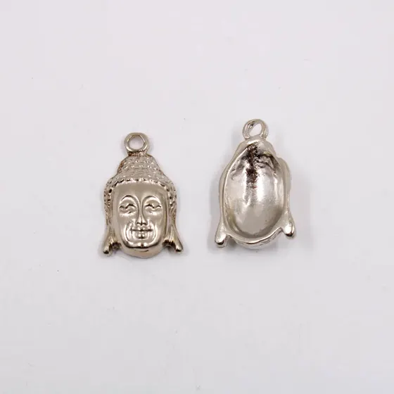 Pingente Rosto Buda 29Mm Em Zamac Com 12 Pecas - Niquel