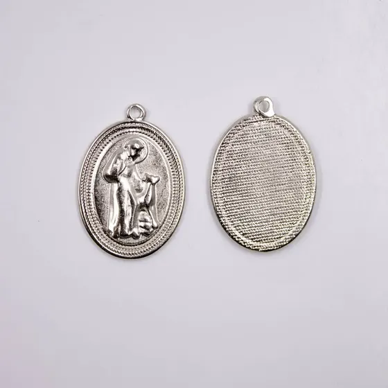 Pingente Oval S Francisco De Assis 38X26Mm Em Zamac Com 6 Pecas - Niquel