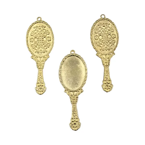 Pingente Espelho Abebe Oxum 70X25Mm Em Zamac Com 06 Pecas - Dourado