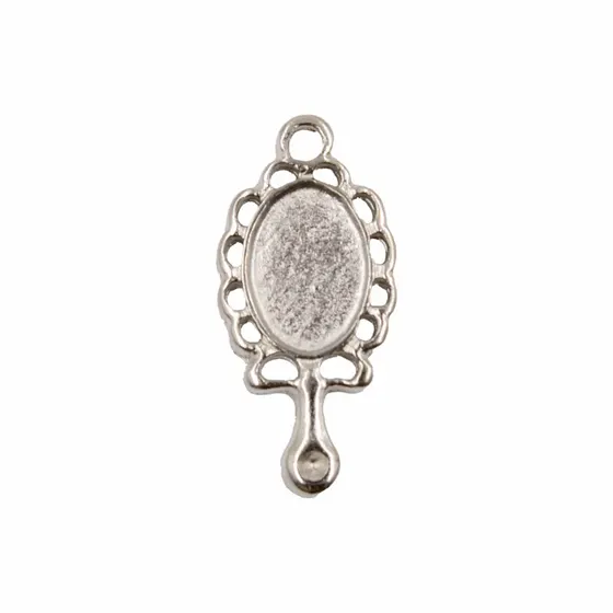Pingente Espelho Oval Abebe 27X13Mm Em Zamac Com 24 Pecas - Niquel