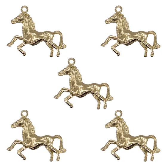 Pingente Country Cavalo Inteiro 46X39Mm Em Zamac Com 05 Pecas - Dourado