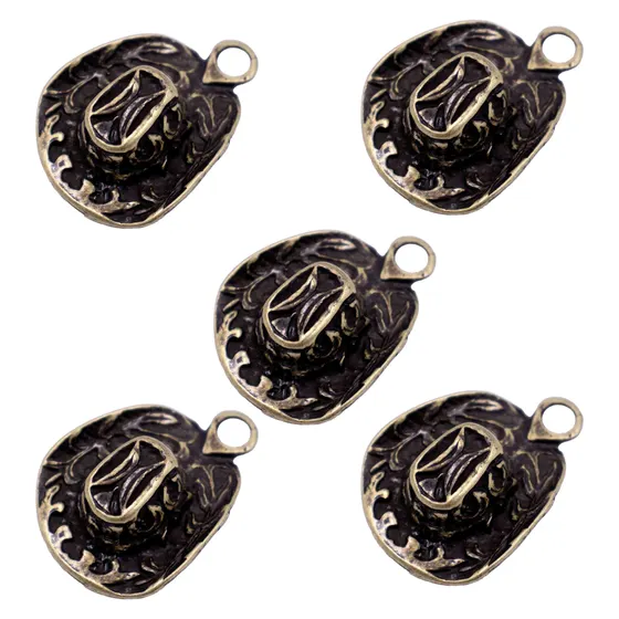 Pingente Country Chapeu Cowboy 44Mm Em Zamac Com 05 Pecas - Ouro Velho