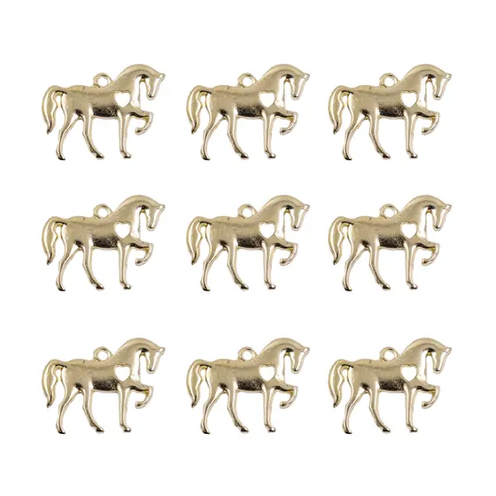 Pingente Country Cavalo Coracao 30Mm Em Zamac Com 15 Pecas - Dourado
