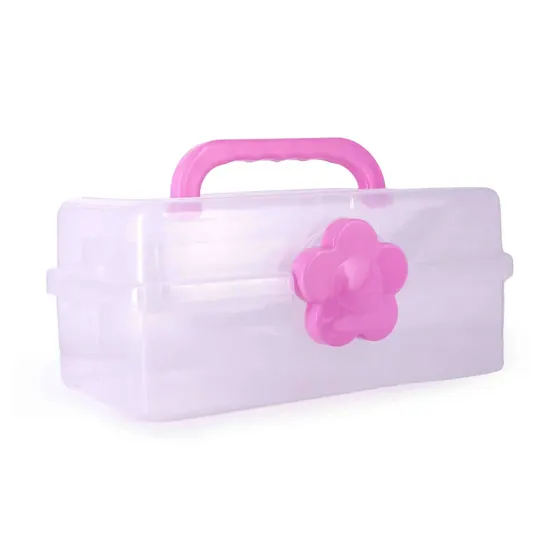 Maleta Organizadora Articulada Flor Com 3 Bandejas Em Plastico Unidade - Rosa