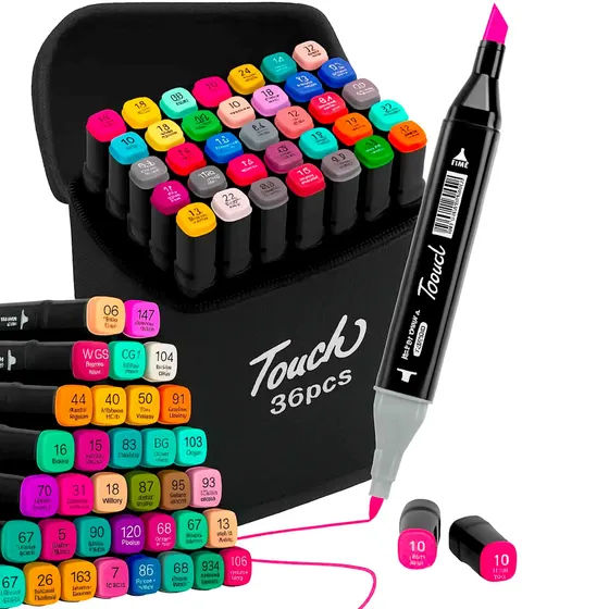 Kit Estojo Canetas Touch Ponta Dupla Com 36 Cores