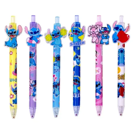 Kit Caneta Stitch Com Aplique 06 Pecas