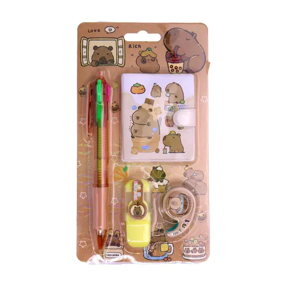 Kit Papelaria Capivara Com 4 Pecas