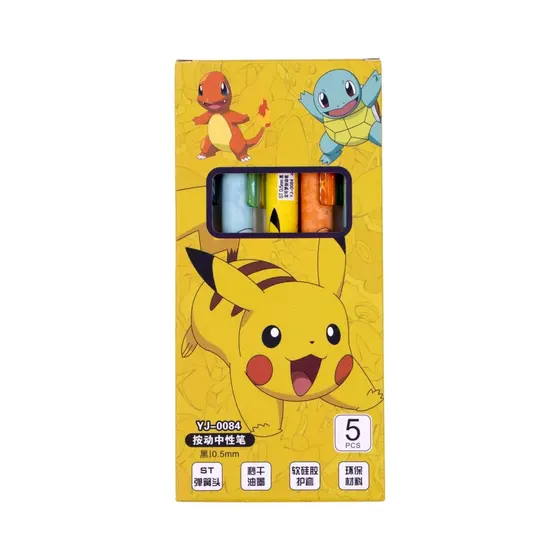 Kit Canetas Personagens Pokemon Com 5 Pecas