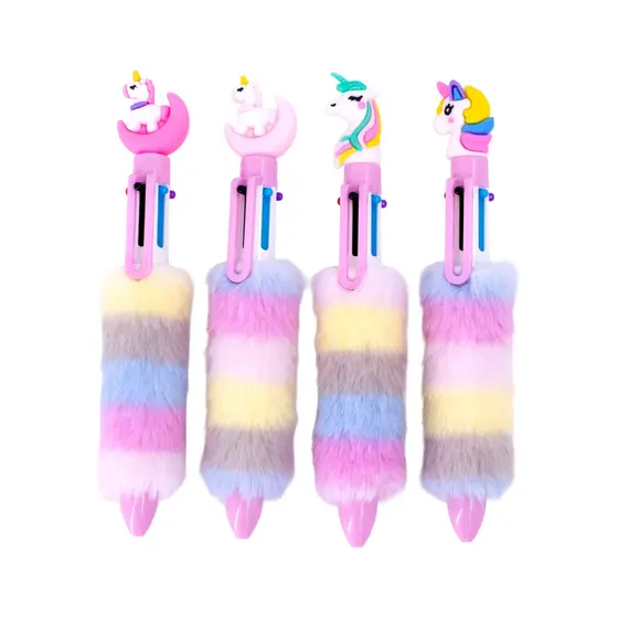 Caneta 06 Cores Em Pelucia E Unicornios Com 24 Pecas