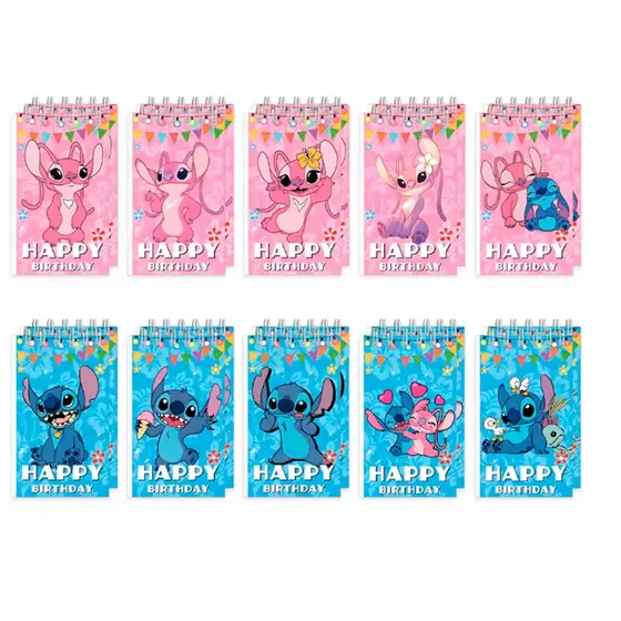 Mini Bloco De Notas Stitch E Angel Happy Birthday Com 10 Unidades - 103 Colorido