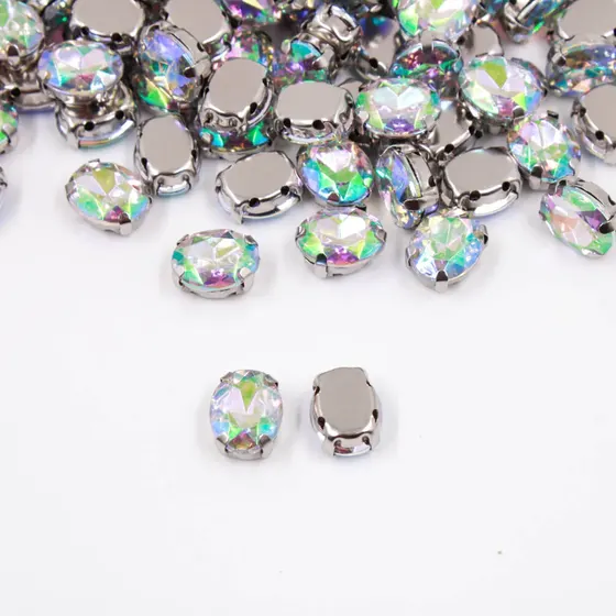 Chaton Engrampado Oval 08X10Mm Em Metal E Acrilico 500 Pecas