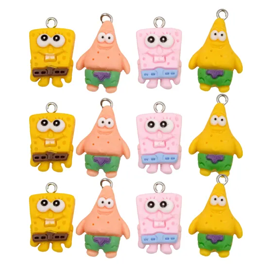 Kit Pingente Bob Esponja E Patrick 22Mm Em Resina Com 100 Pecas