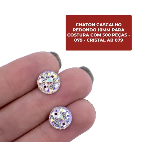 Chaton Redondo Com Strass 12Mm Para Costura Com 500 Pecas
