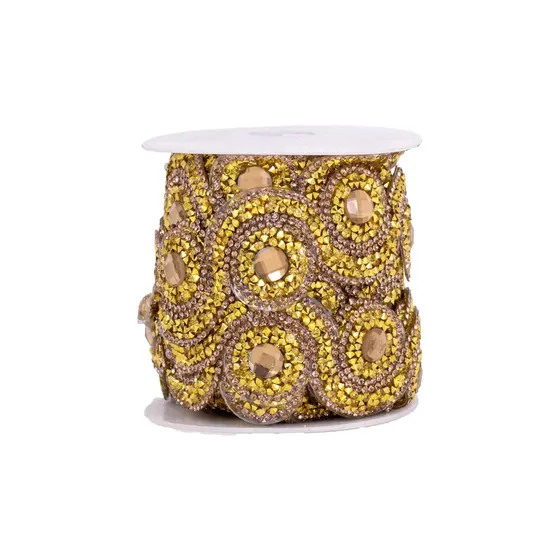 Fita Termocolante Com Strass 4Cm Em Vidro Com 4,5 Metros - Dourado
