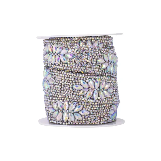 Fita Termocolante Flor De Lotus Com Strass 2.4Cm Em Vidro Com 5 Metros
