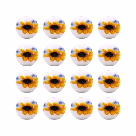 Bola Desenho Girassol 12Mm Em Ceramica Com 200 Pecas - Amarelo