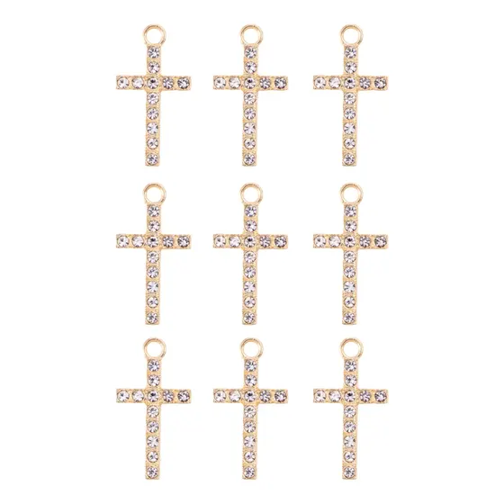 Pingente Cruz Com Strass 15X13Mm Em Zamac Com 50 Unidades - 073 Dourado