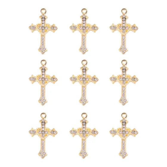 Pingente Cruz Com Coracao E Strass 18X28Mm Em Zamac Com 30 Unidades - 073 Dourado