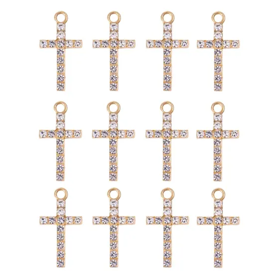 Pingente Cruz Com Strass 32X19Mm Em Zamac Com 30 Unidades - 073 Dourado