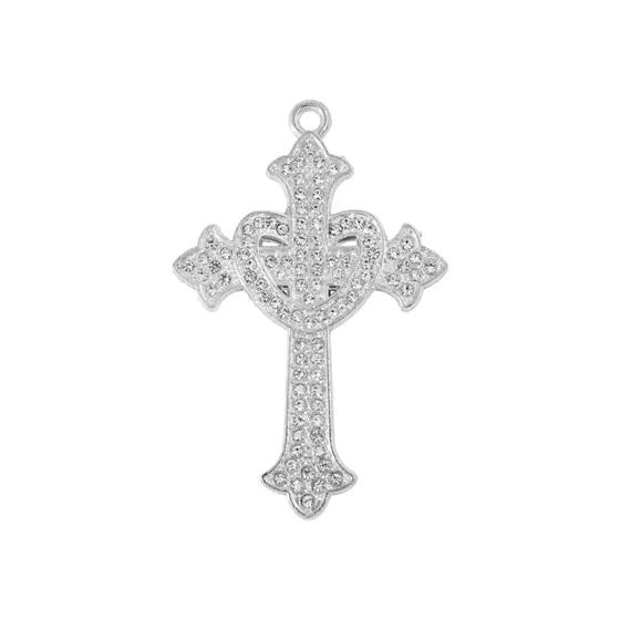 Pingente Cruz Com Coracao E Strass 36X55Mm Em Zamac Com 10 Unidades - 073 Dourado