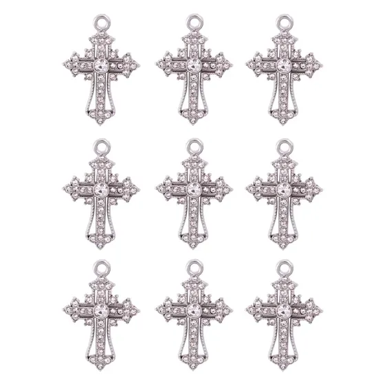 Pingente Crucifixo Com Strass Cravejado 19X28Mm Em Zamac Com 30 Unidades - 074 Niquel