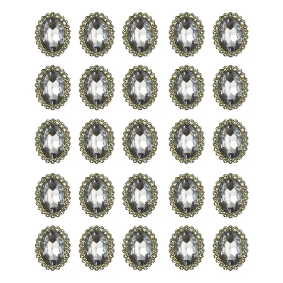 Chaton Oval Com Borda De Strass 10X14Mm Em Acrilico Com 200 Pecas