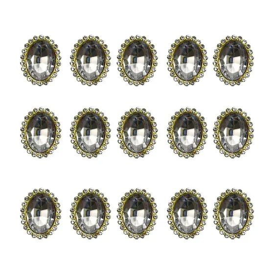 Chaton Oval Com Borda De Strass 13X18Mm Em Acrilico Com 100 Pecas