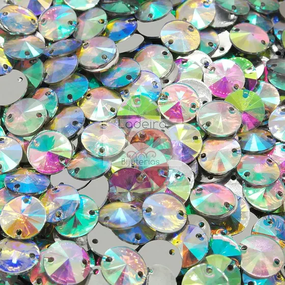 Chaton Para Costura Rivoli Redondo Irisado 10Mm Em Resina Com 3000 Pecas