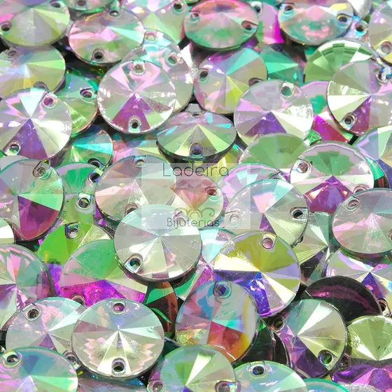 Chaton Para Costura Rivoli Redondo Irisado 14Mm Em Resina Com 1000 Pecas