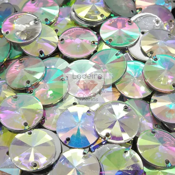 Chaton Para Costura Rivoli Redondo Irisado 16Mm Em Resina Com 500 Pecas
